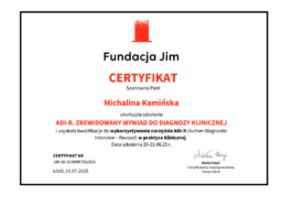 Michalina Kamińska zaświadczenie ukończenia szkolenia ADI-R